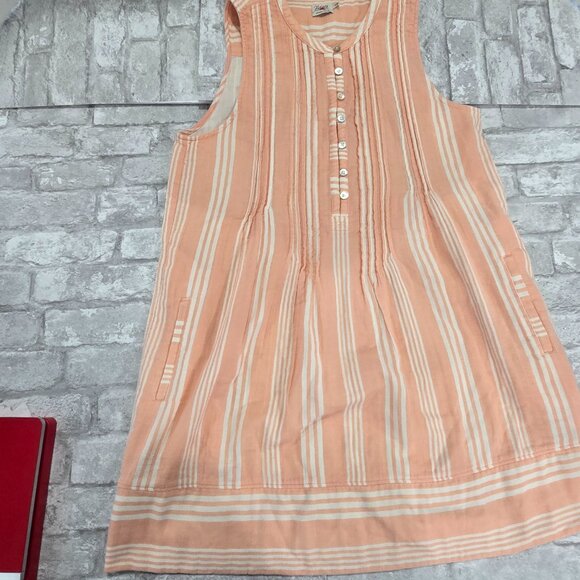 FAHERTY Women's Medium Isha Striped 100% Organic Cotton Dress Pockets Peach/Pink - Picture 5 of 13